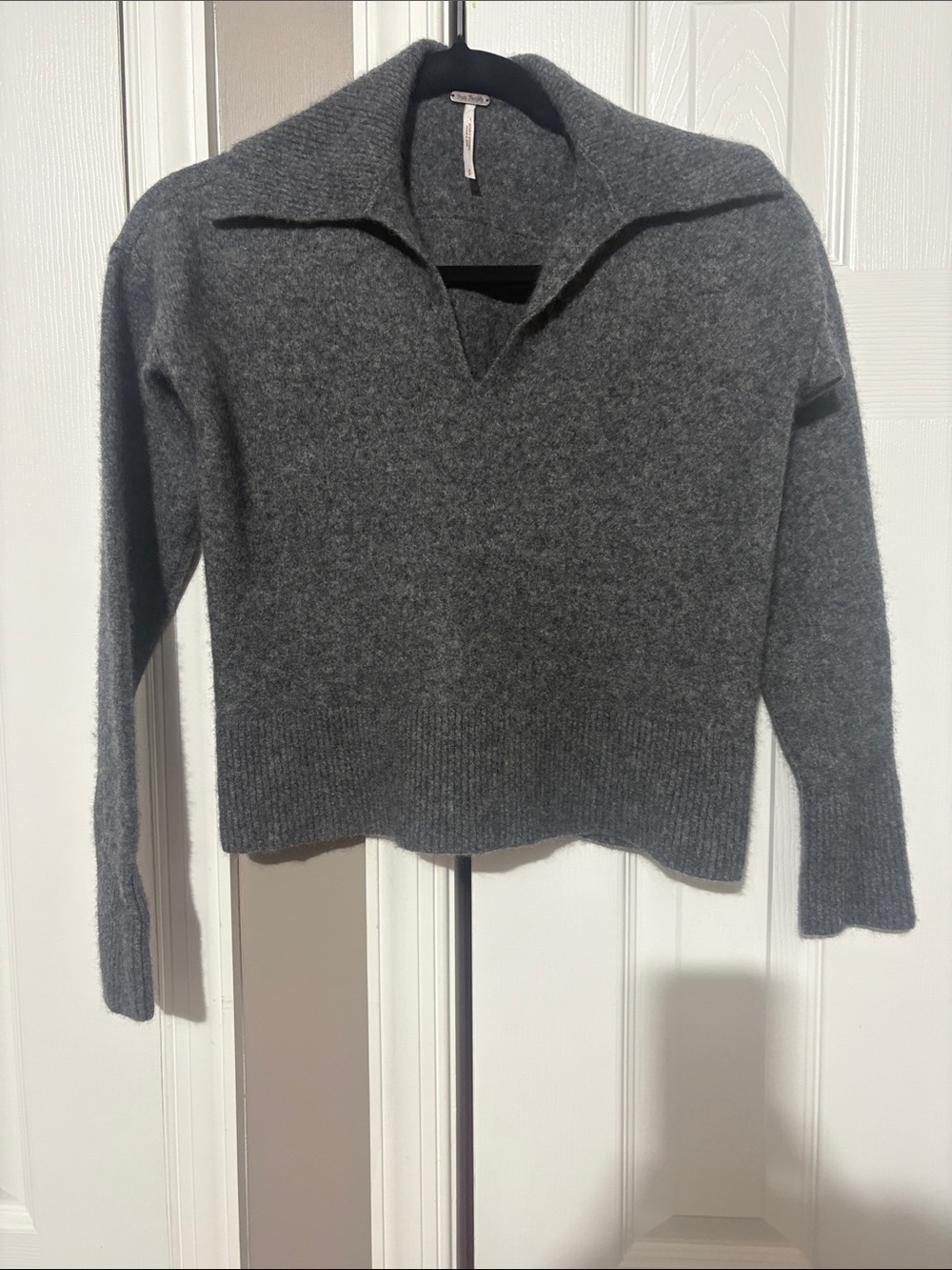 Free People Gray Collared V-Neck Sweater